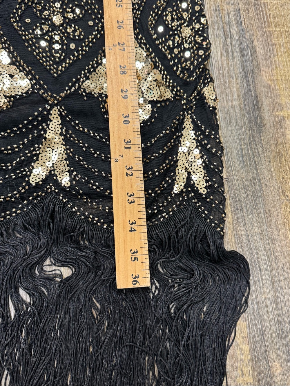 Black & Gold Beaded Fringe Evening Dress M - Picture 13 of 16